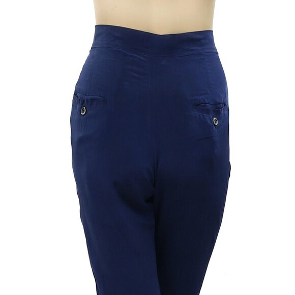 Isabel Marant Etoile Navy Tapered Pants Silk High Waisted Solid Pocket L - Picture 4 of 5